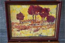 Öl-Gemälde mit Holzrahmen "Rote Bäume"