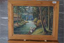 Öl-Gemälde mit Holzrahmen "Spreewald"